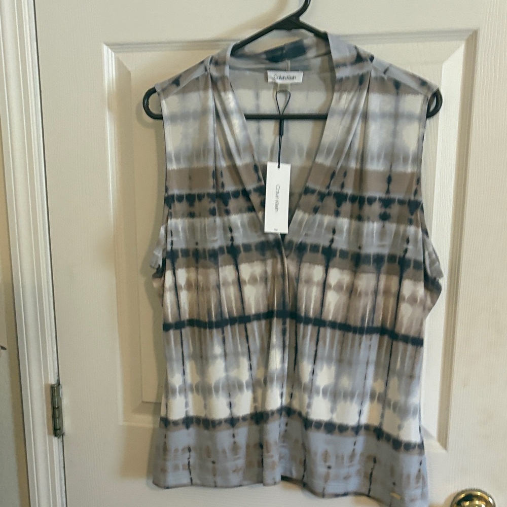 Calvin Klein Women's Tie-Dye Sleeveless Blouse - Gray and Brown